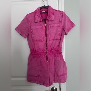 Women’s SM hot pink denim zip romper with pockets